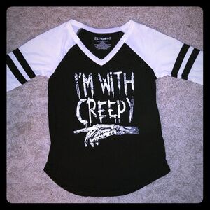 Stranded SM "I'm With Creepy" Black & White V-Neck Raglan T-shirt